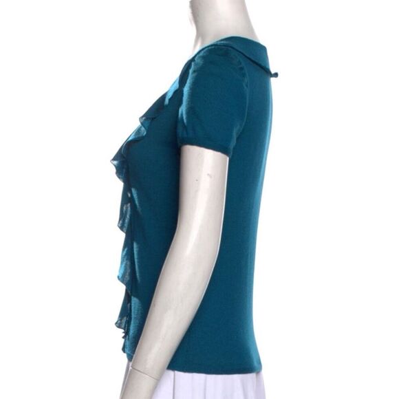 Moschino Teal Woman’s Cap Short Sleeve Lana Wool Pull On Sweater Preppy, Work We - Picture 2 of 8